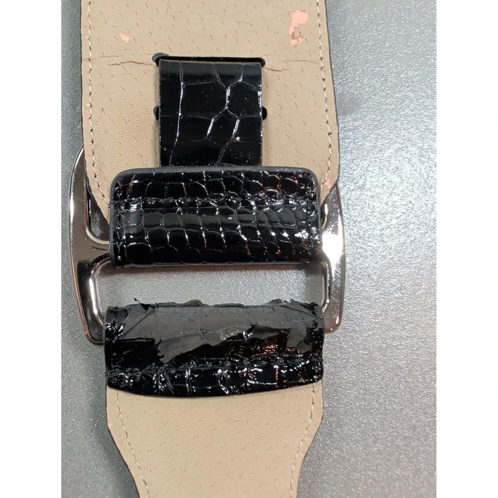 Black Croc Embossed Wide Elastic Waist Belt Silver Buckle BE1071‎ ML